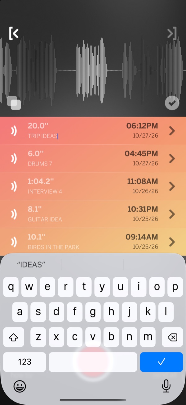 Renaming a recording with the keyboard